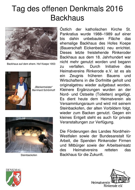 Heimatverein Rinkerode: Tafel vom Denkmaltag 2016